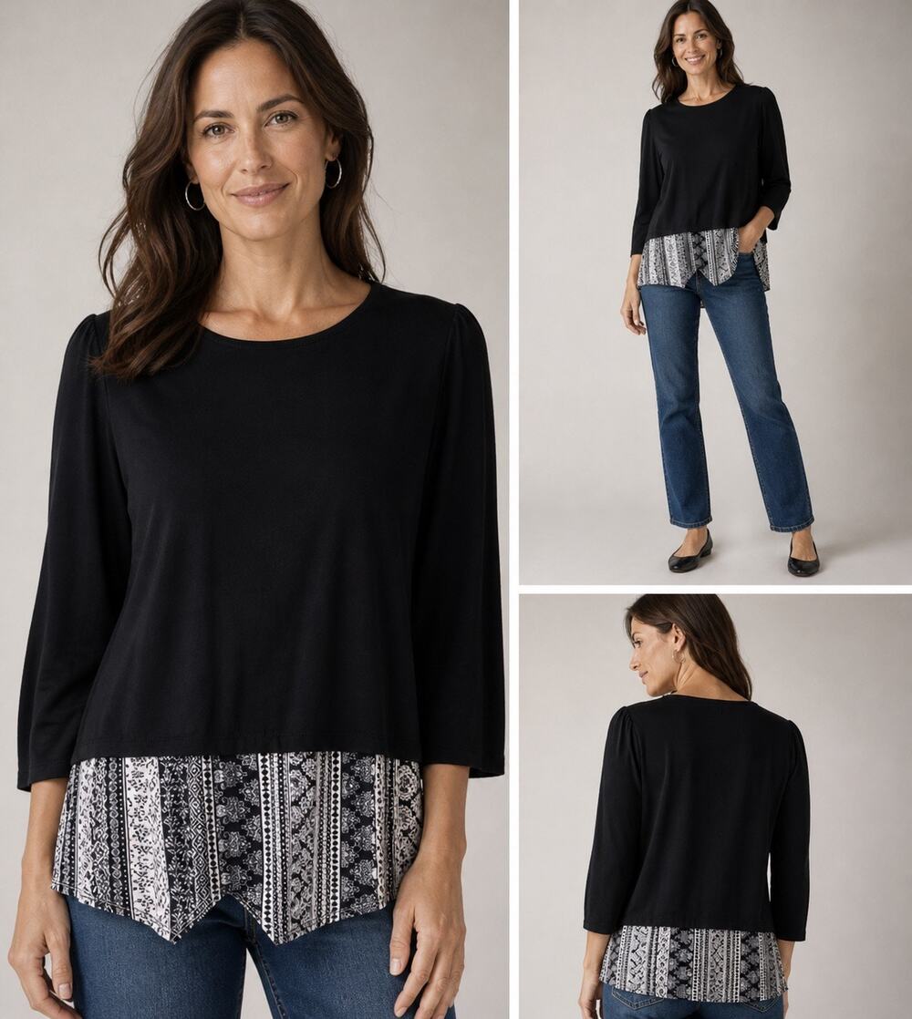 J. JILL Wearever Collection Top Size Petite Small Border Print Tunic Women’s